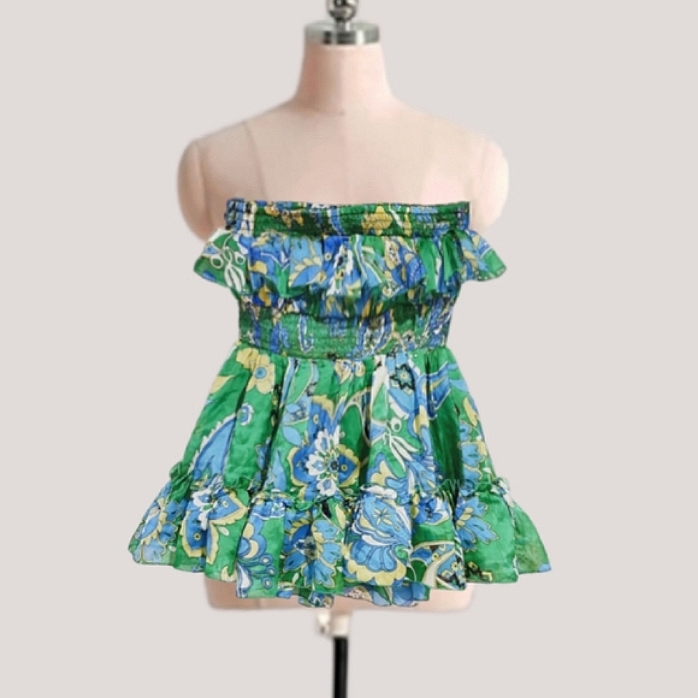 100٪Silk Vintage BEBE Flounce Pleated Boho Top